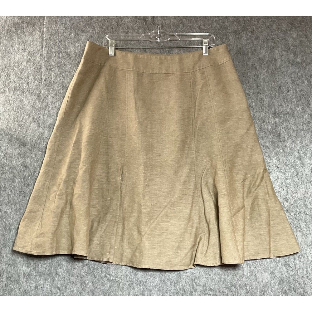 Coldwater Creek Skirt Womens Large Tan Linen Blend Midi Classic Work Church